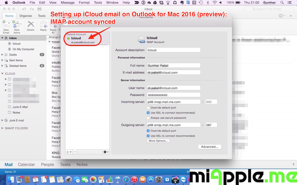 setting up icloud in outlook for mac